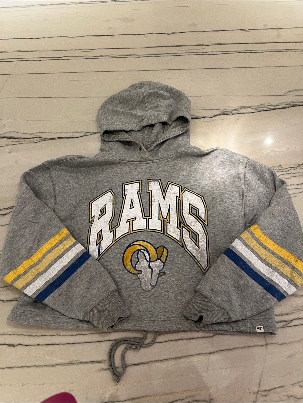 47 Brand Gray Los Angeles Rams Hoodie with Blue & Gold Stripes